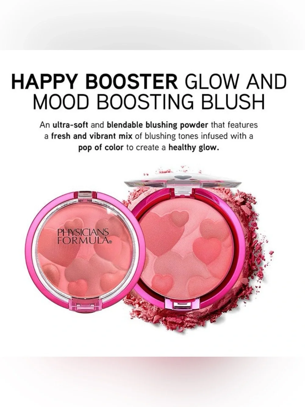 New! Physicians Formula Happy Heart Glow & Mood Boosting Blush~Rose~Full Size